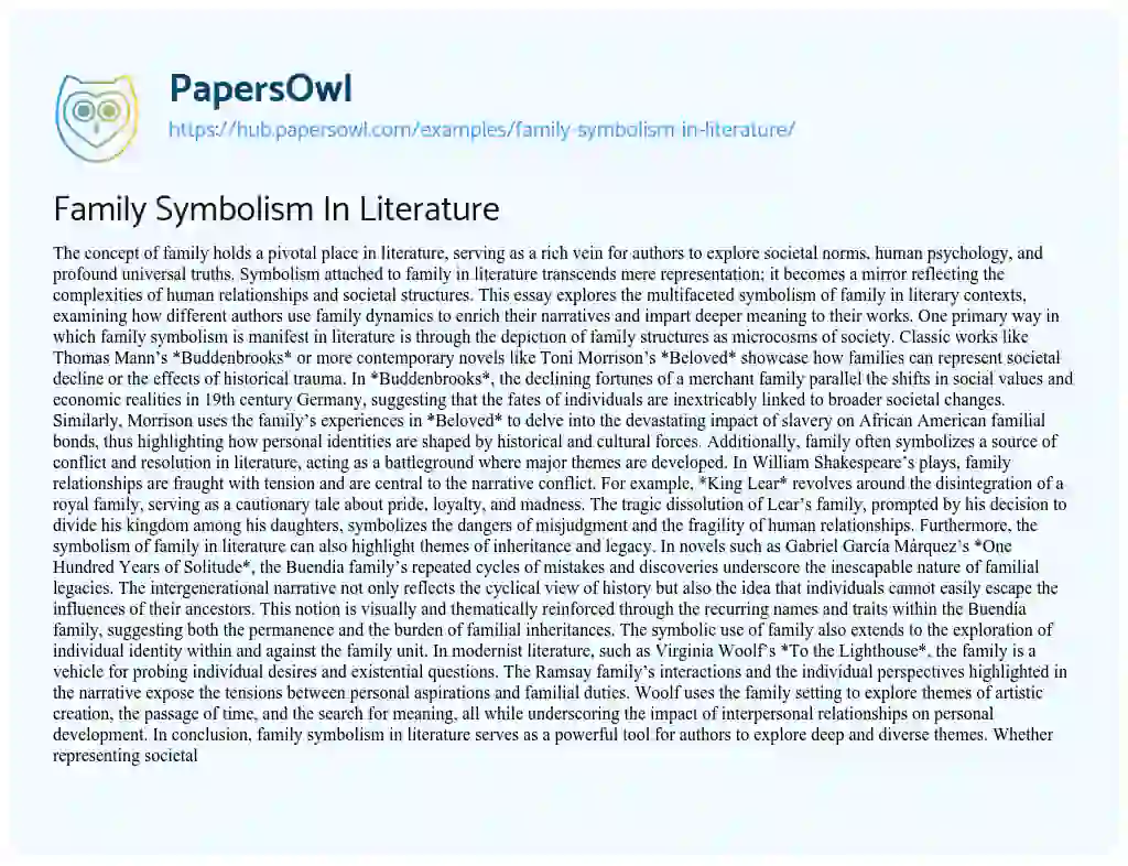 Essay on Family Symbolism In Literature