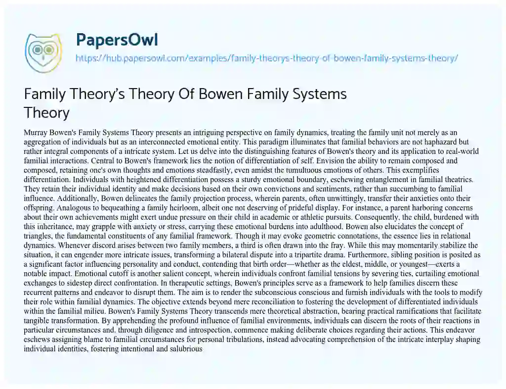 Essay on Family Theory’s Theory Of Bowen Family Systems Theory