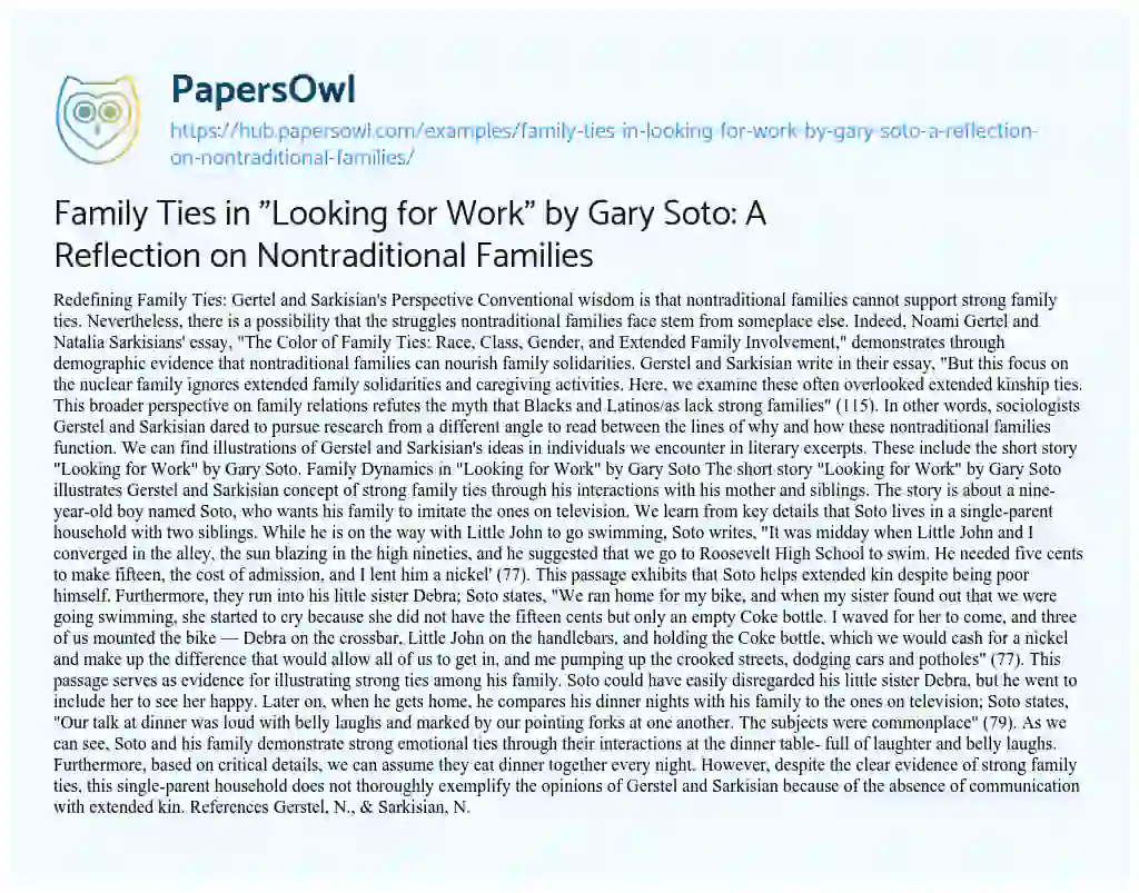 Essay on Family Ties in “Looking for Work” by Gary Soto: A Reflection on Nontraditional Families