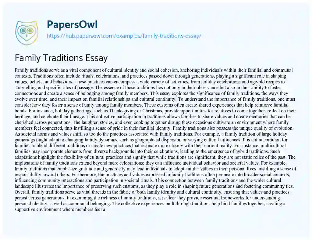 Essay on Family Traditions Essay