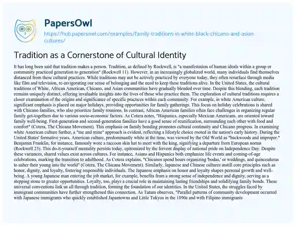 Essay on Tradition as a Cornerstone of Cultural Identity