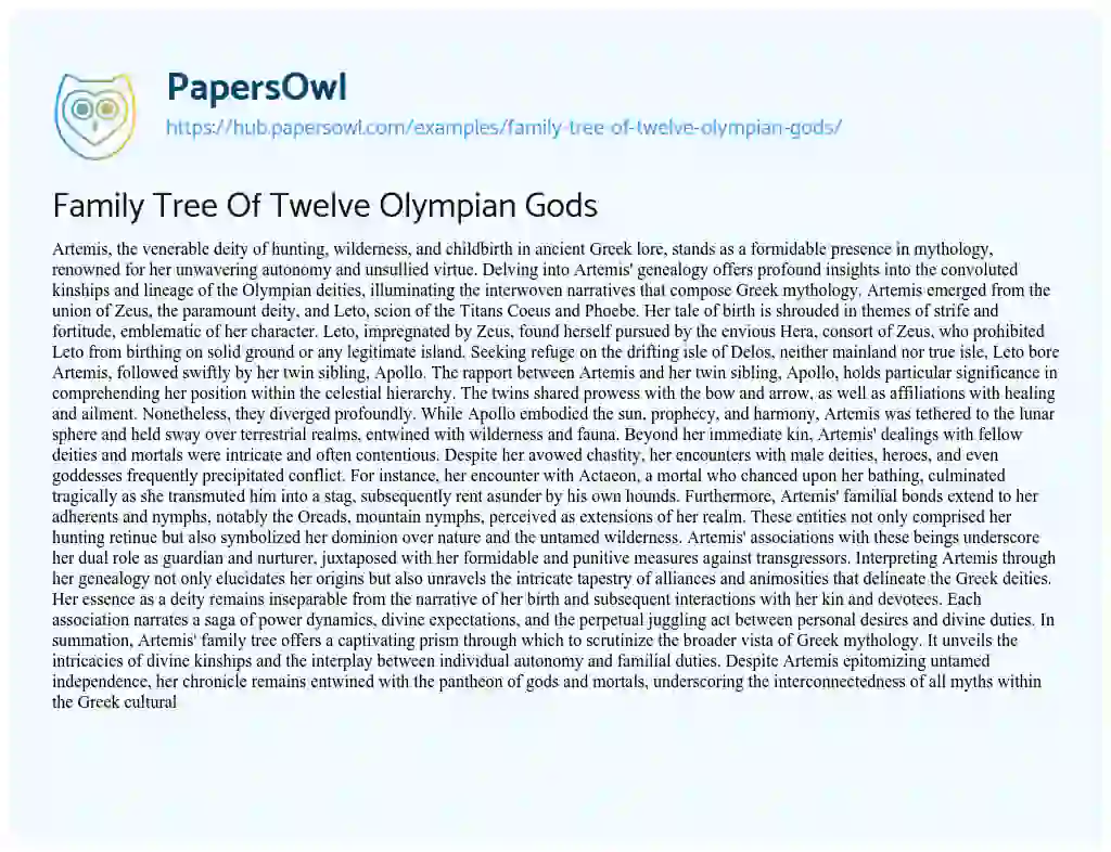 Essay on Family Tree Of Twelve Olympian Gods