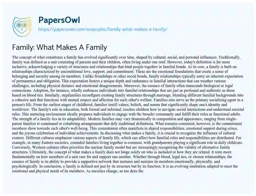 Essay on Family: What Makes A Family