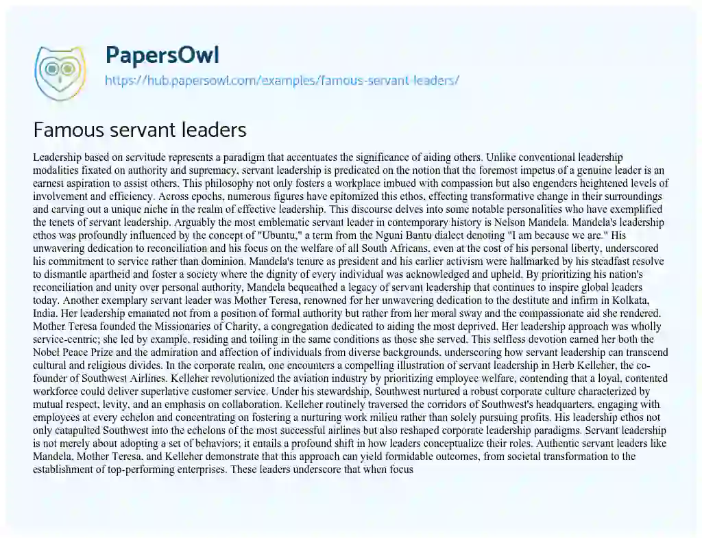 Essay on Famous servant leaders