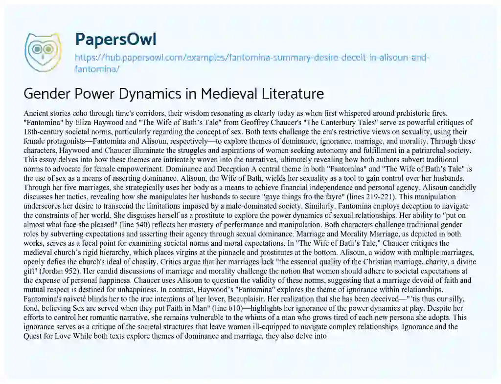 Essay on Gender Power Dynamics in Medieval Literature
