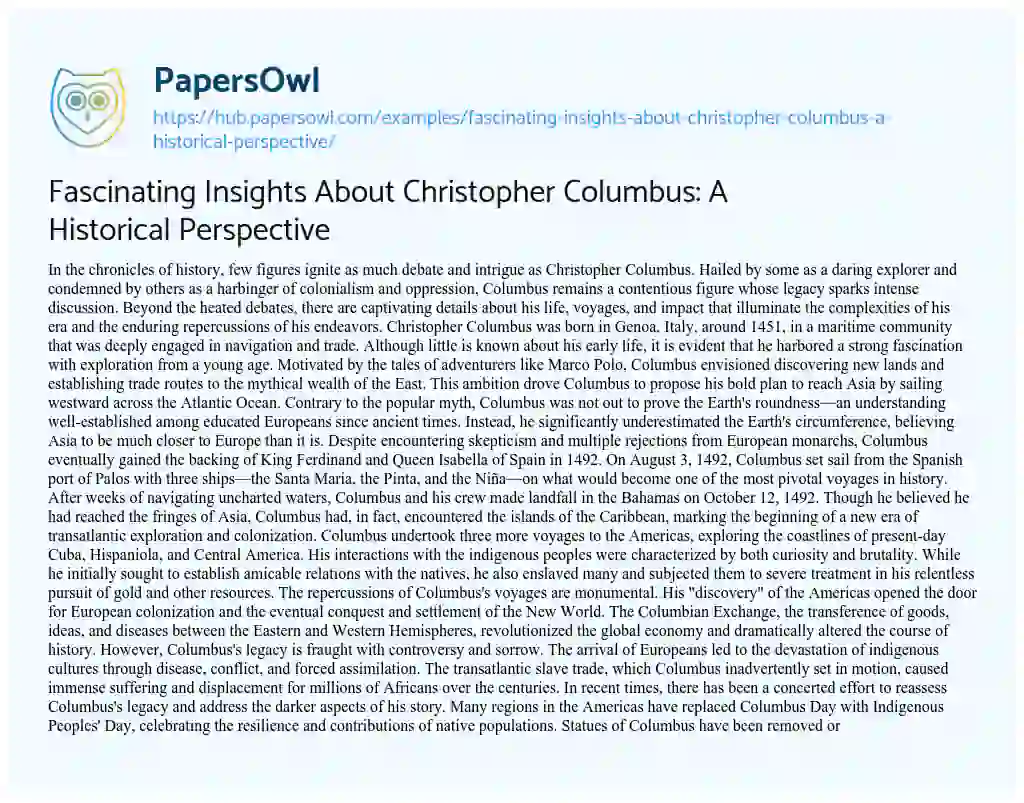Essay on Fascinating Insights About Christopher Columbus: A Historical Perspective