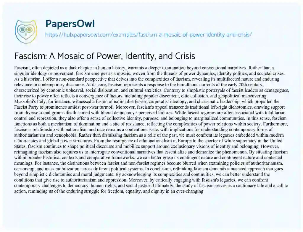 Essay on Fascism: A Mosaic of Power, Identity, and Crisis