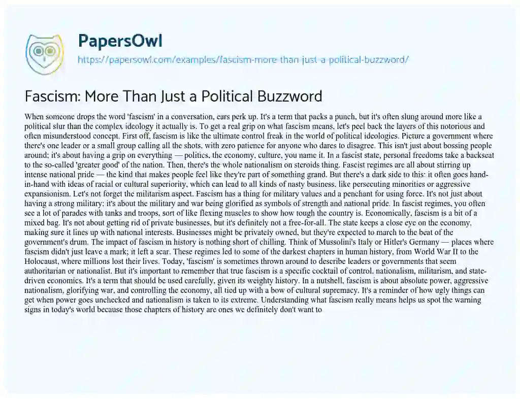 Essay on Fascism: More Than Just a Political Buzzword