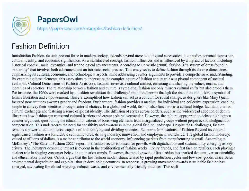 Essay on Fashion Definition