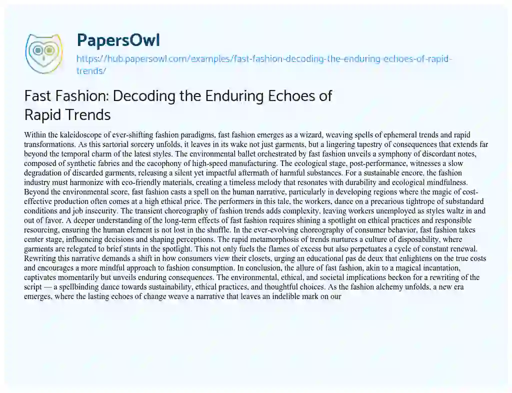 Essay on Fast Fashion: Decoding the Enduring Echoes of Rapid Trends