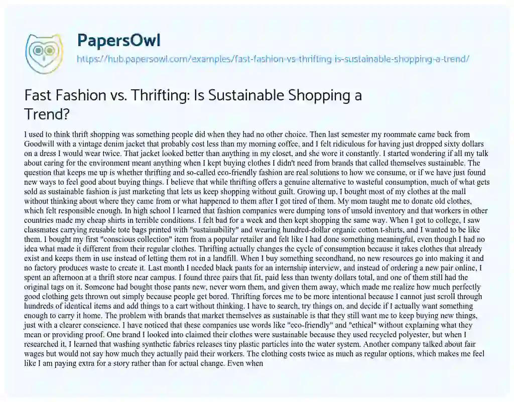 Essay on Fast Fashion vs. Thrifting: Is Sustainable Shopping a Trend?