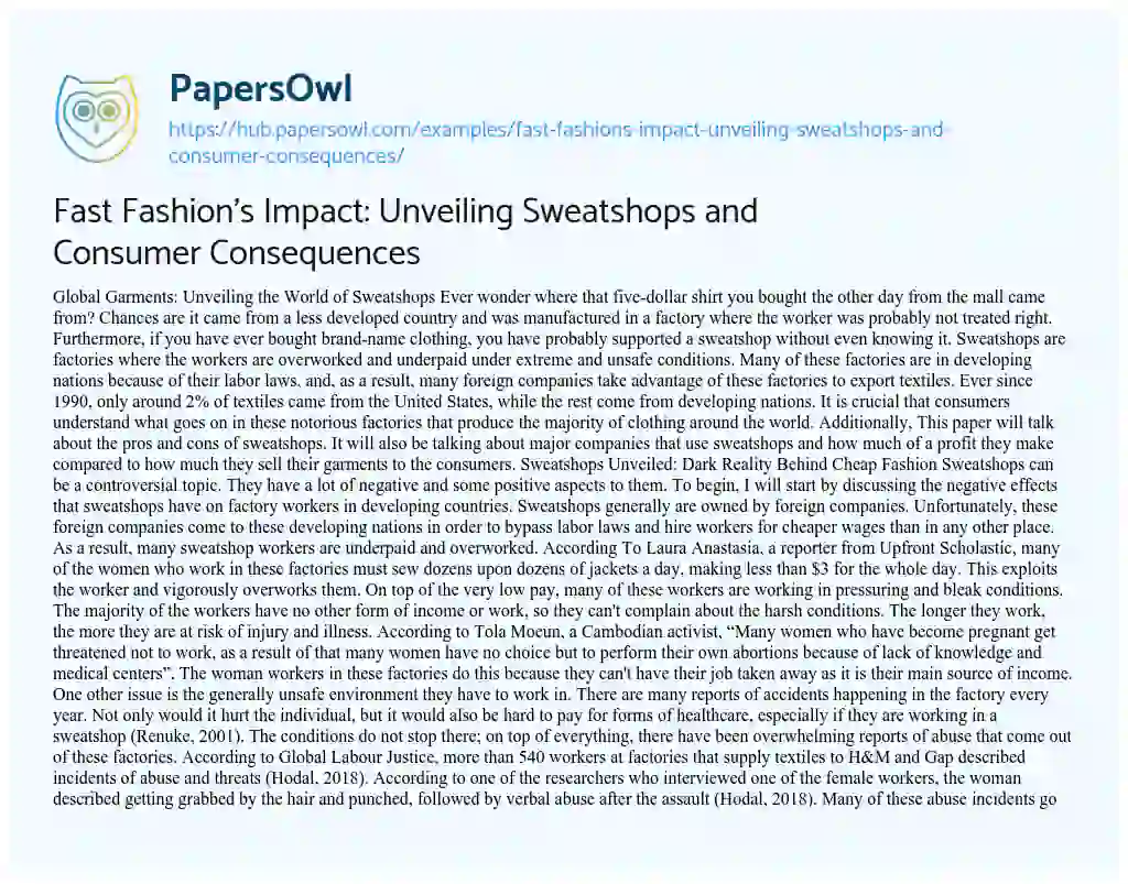 Essay on Fast Fashion’s Impact: Unveiling Sweatshops and Consumer Consequences