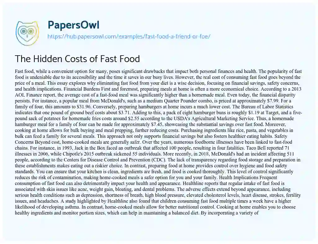 Essay on The Hidden Costs of Fast Food