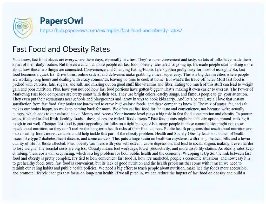 Essay on Fast Food and Obesity Rates