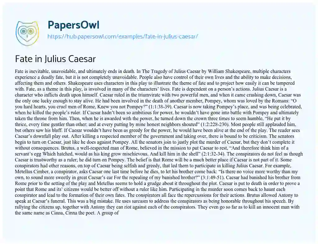 Essay on Fate in Julius Caesar