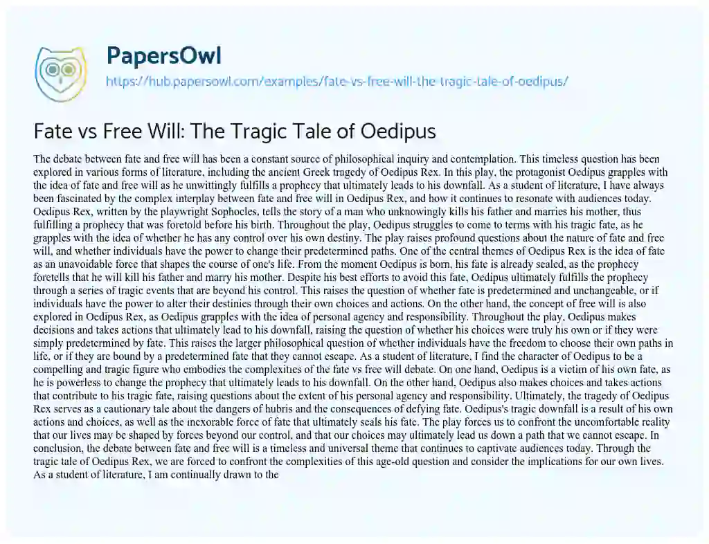 Essay on Fate vs Free Will: The Tragic Tale of Oedipus