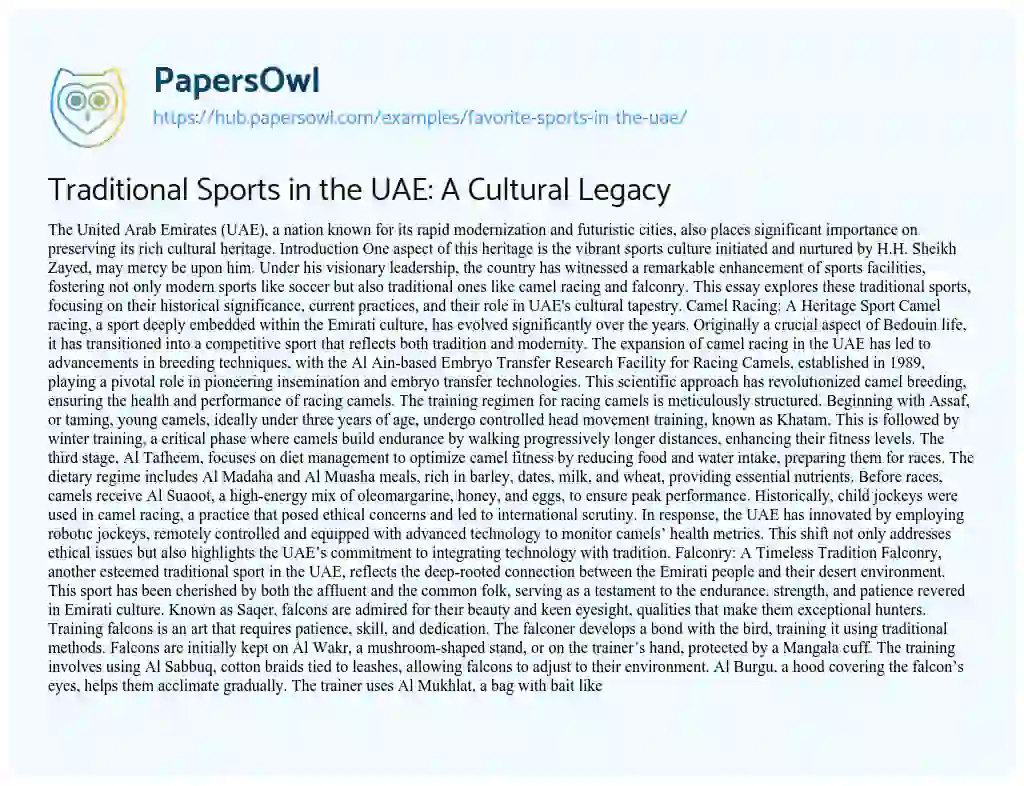 Essay on Traditional Sports in the UAE: A Cultural Legacy