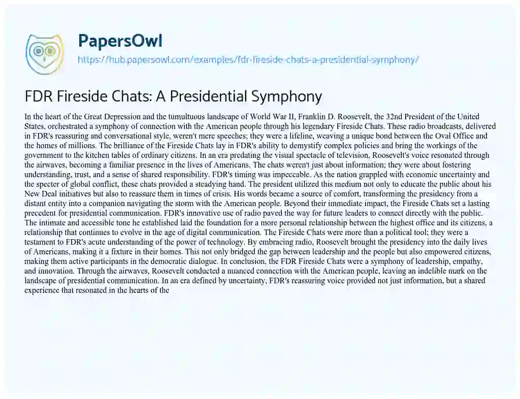 Essay on FDR Fireside Chats: A Presidential Symphony