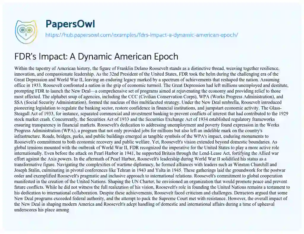Essay on FDR’s Impact: A Dynamic American Epoch