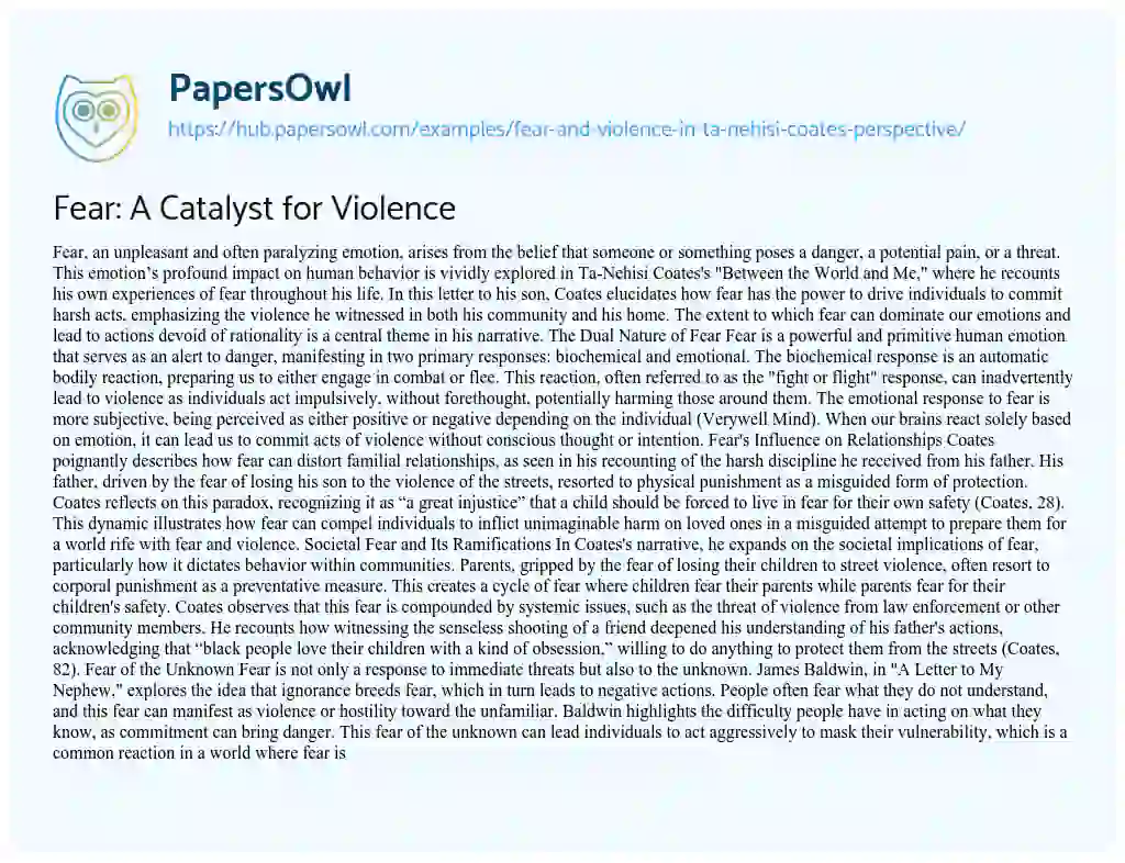 Essay on Fear: A Catalyst for Violence