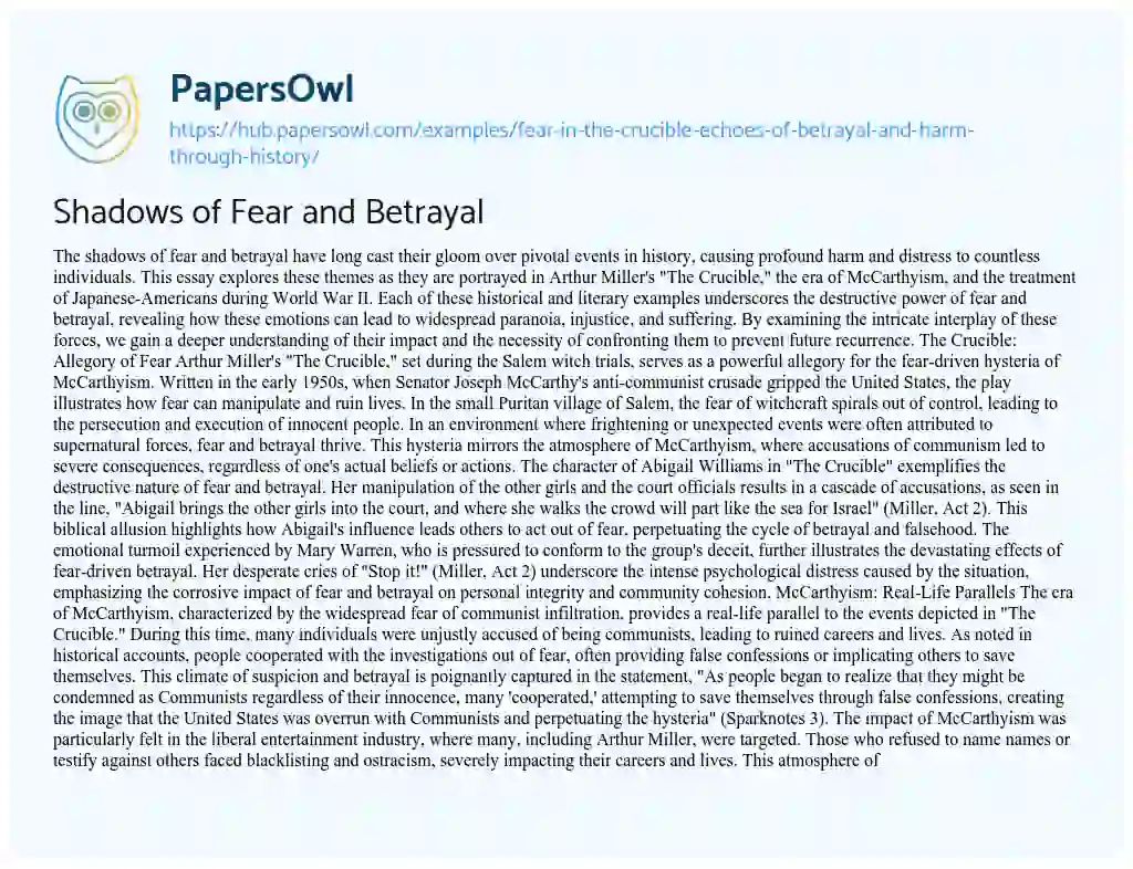 Essay on Shadows of Fear and Betrayal