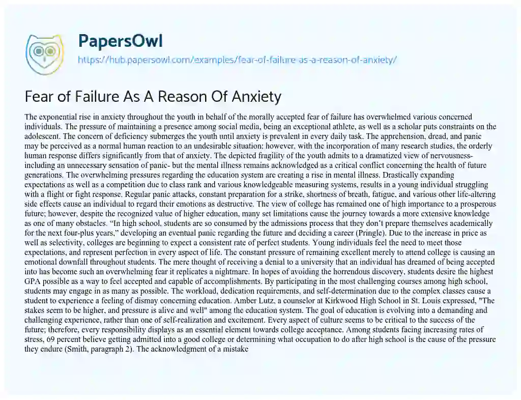 Essay on Fear of Failure As A Reason Of Anxiety