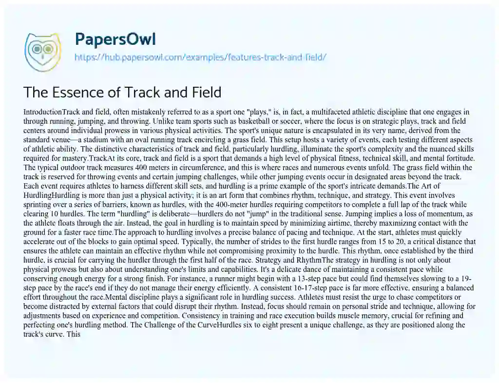 Essay on The Essence of Track and Field
