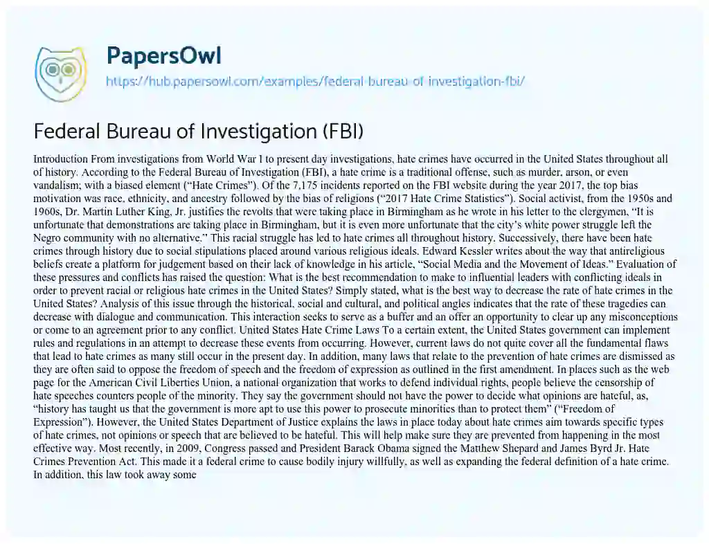 Essay on Federal Bureau of Investigation (FBI)