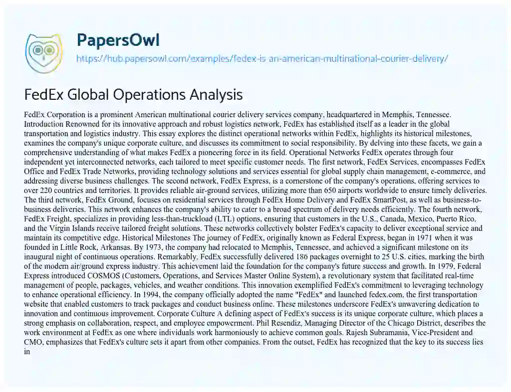 Essay on FedEx Global Operations Analysis
