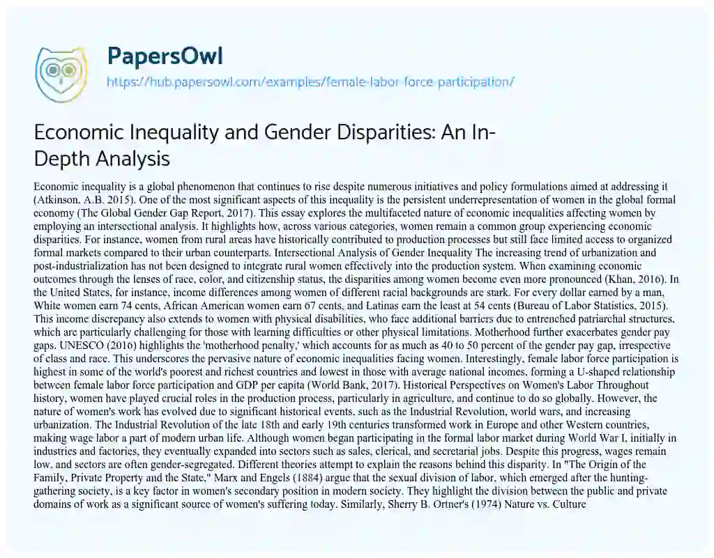 Essay on Economic Inequality and Gender Disparities: An In-Depth Analysis
