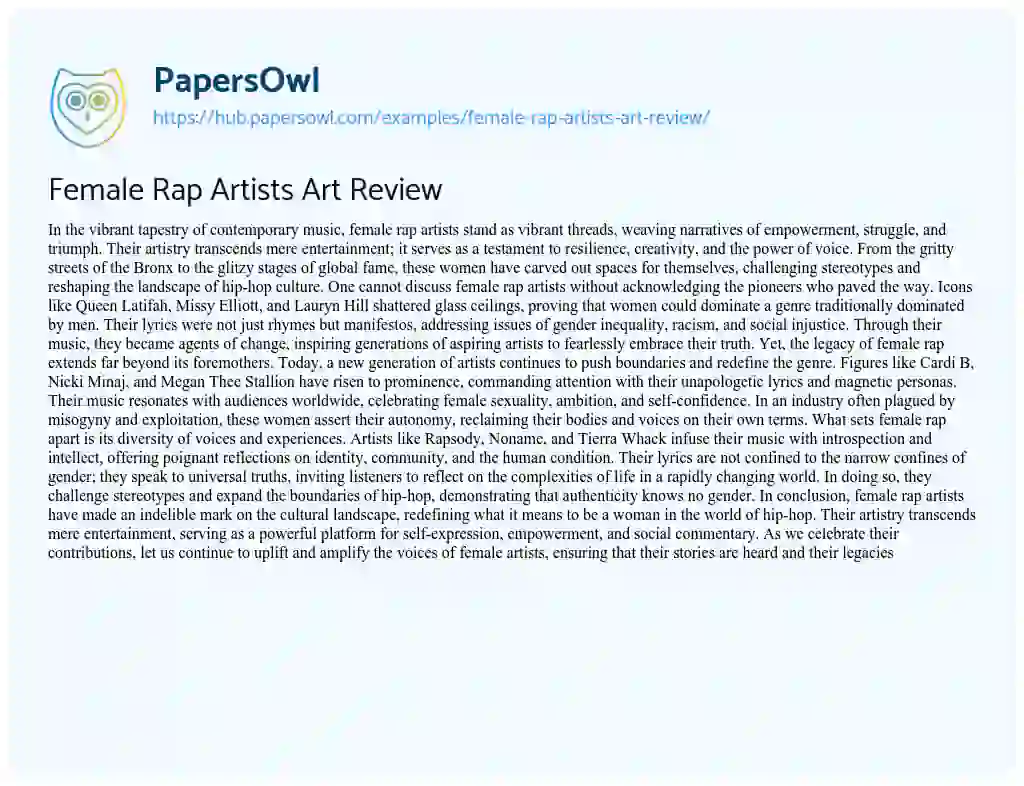 Essay on Female Rap Artists Art Review