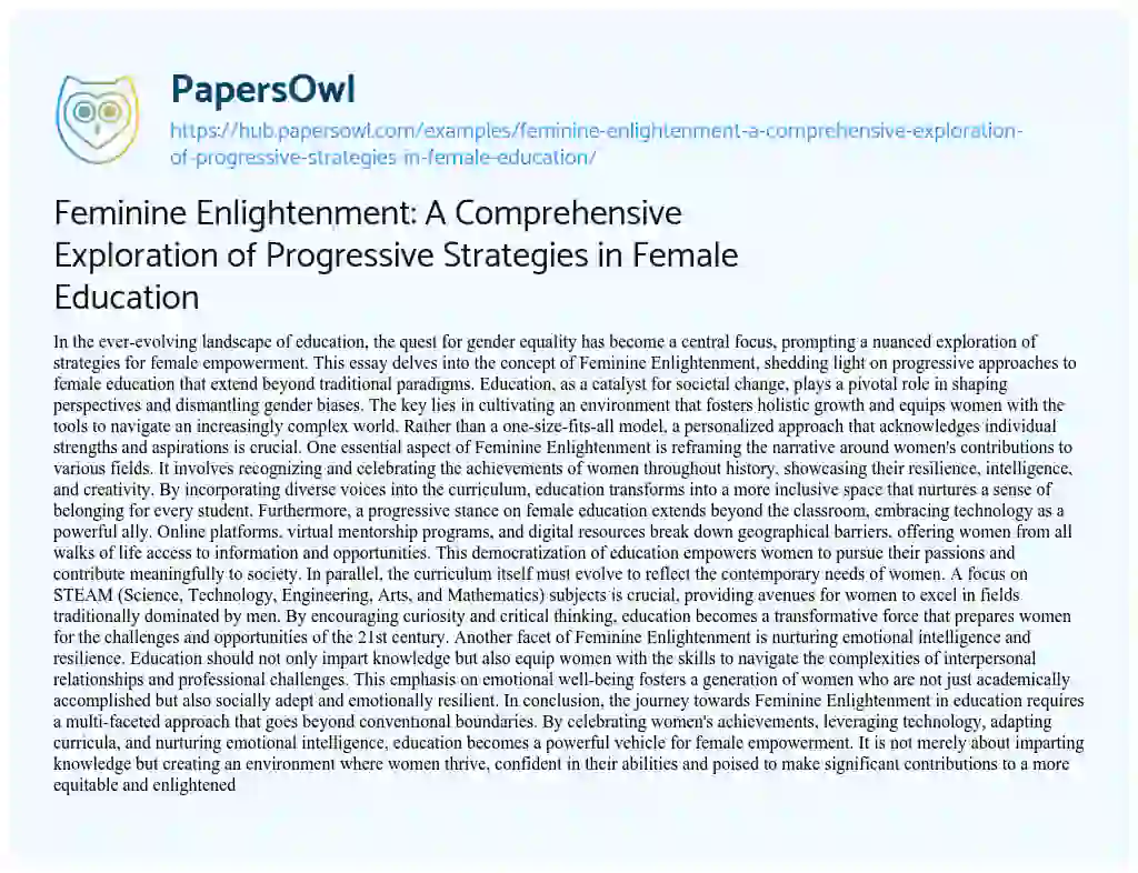 Essay on Feminine Enlightenment: A Comprehensive Exploration of Progressive Strategies in Female Education