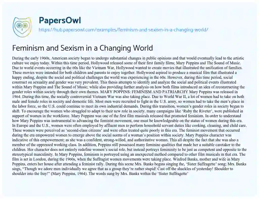 Essay on Feminism and Sexism in a Changing World