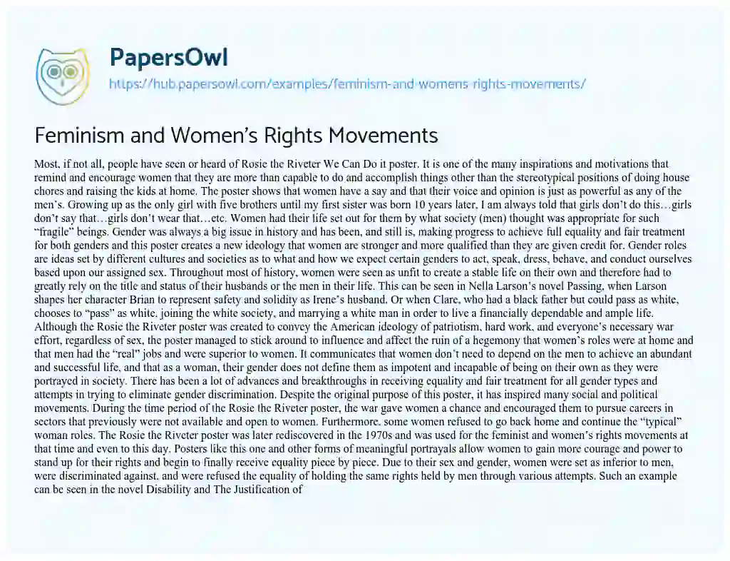 Essay on Feminism and Women’s Rights Movements