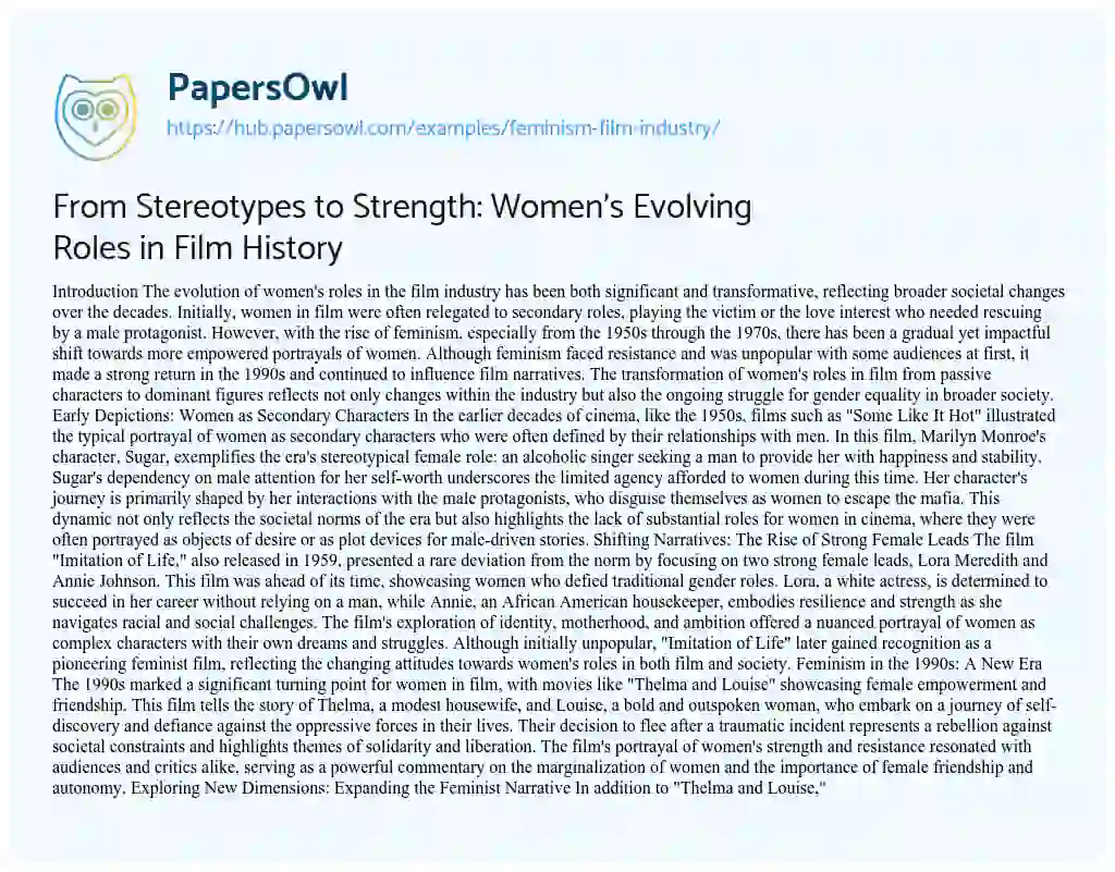 Essay on From Stereotypes to Strength: Women’s Evolving Roles in Film History