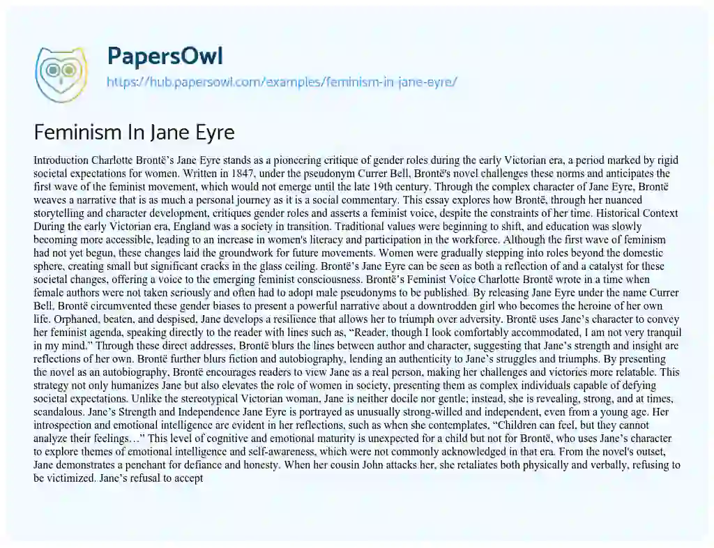 Essay on Feminism In Jane Eyre