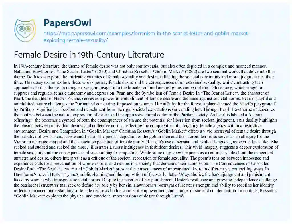 Essay on Female Desire in 19th-Century Literature