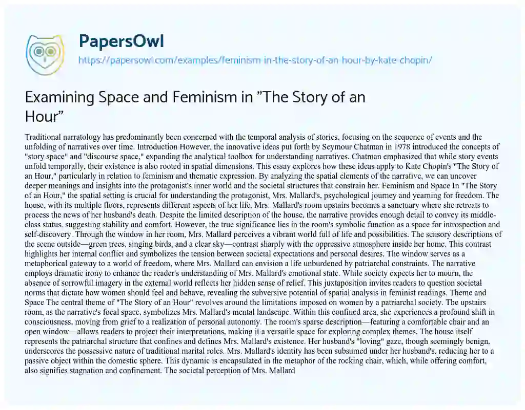 Essay on Examining Space and Feminism in “The Story of an Hour”