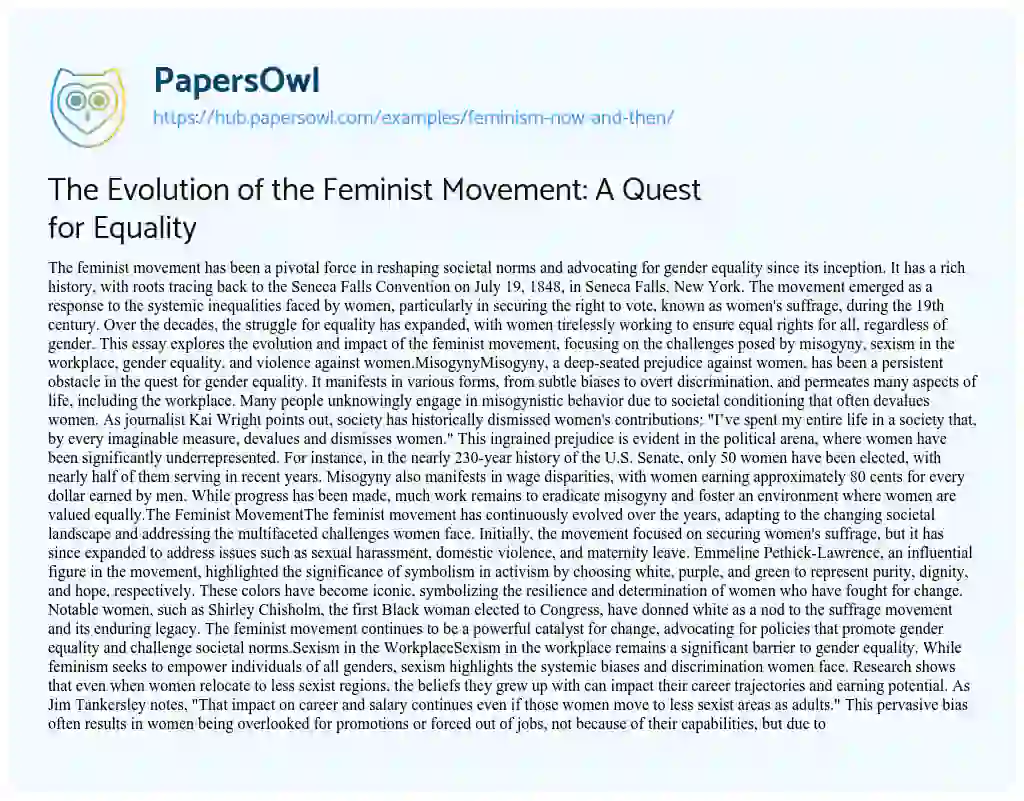 Essay on The Evolution of the Feminist Movement: A Quest for Equality