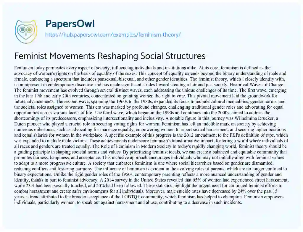 Essay on Feminist Movements Reshaping Social Structures