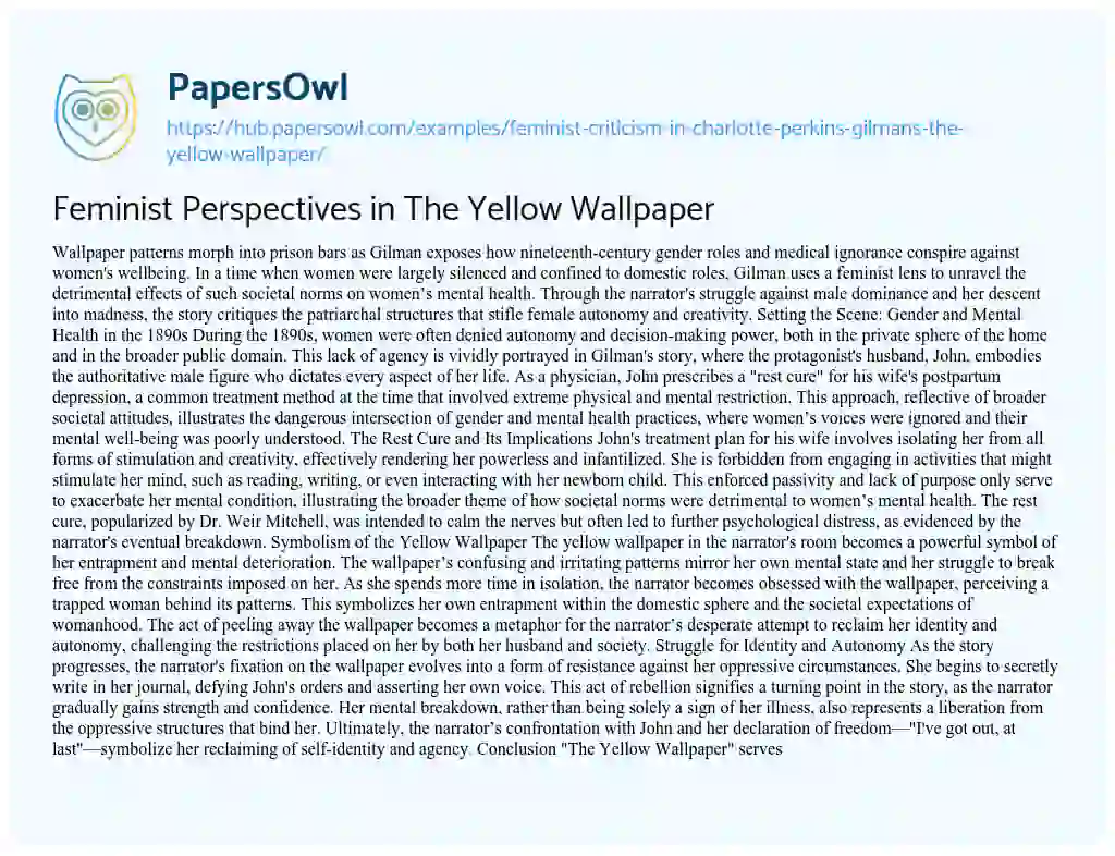 Essay on Feminist Perspectives in The Yellow Wallpaper