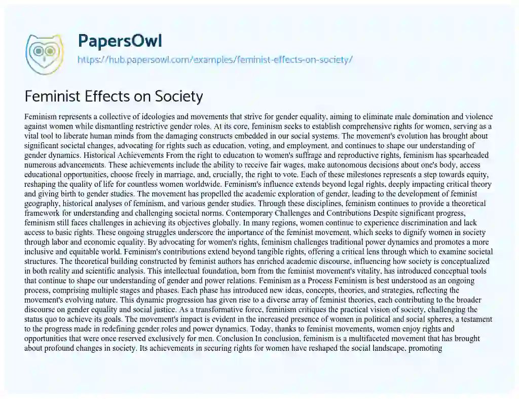 Essay on Feminist Effects on Society