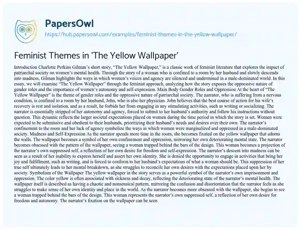 Essay on Feminist Themes in ‘The Yellow Wallpaper’
