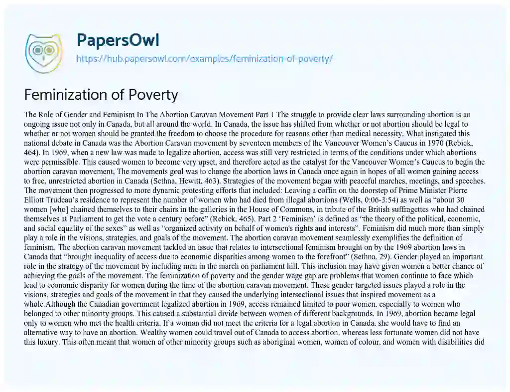 Essay on Feminization of Poverty