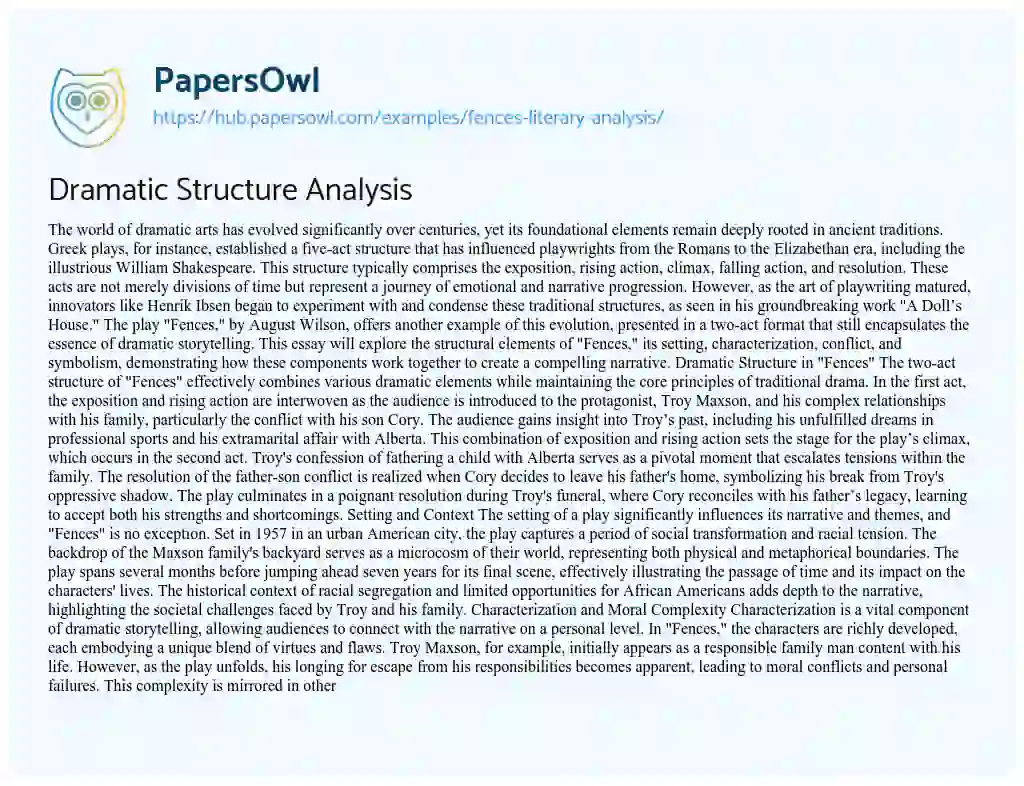Essay on Dramatic Structure Analysis
