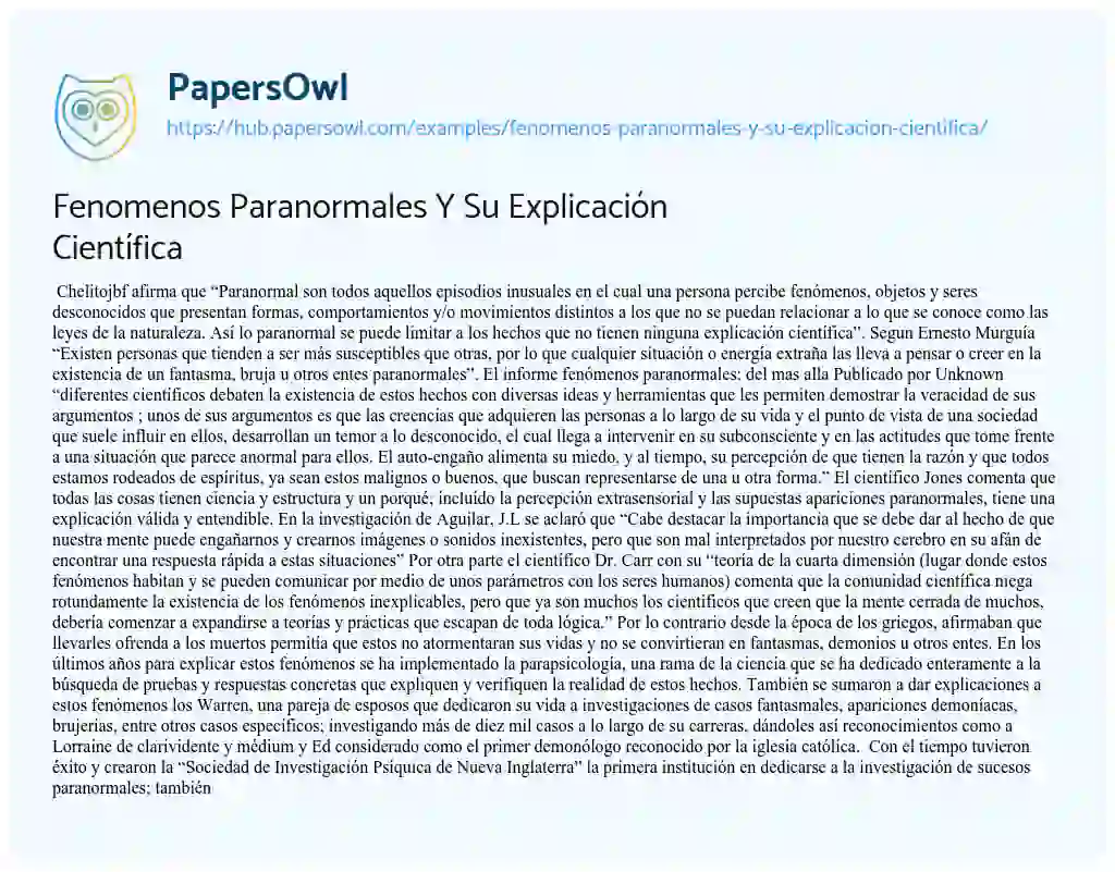 Essay on Fenomenos Paranormales Y Su Explicación Científica