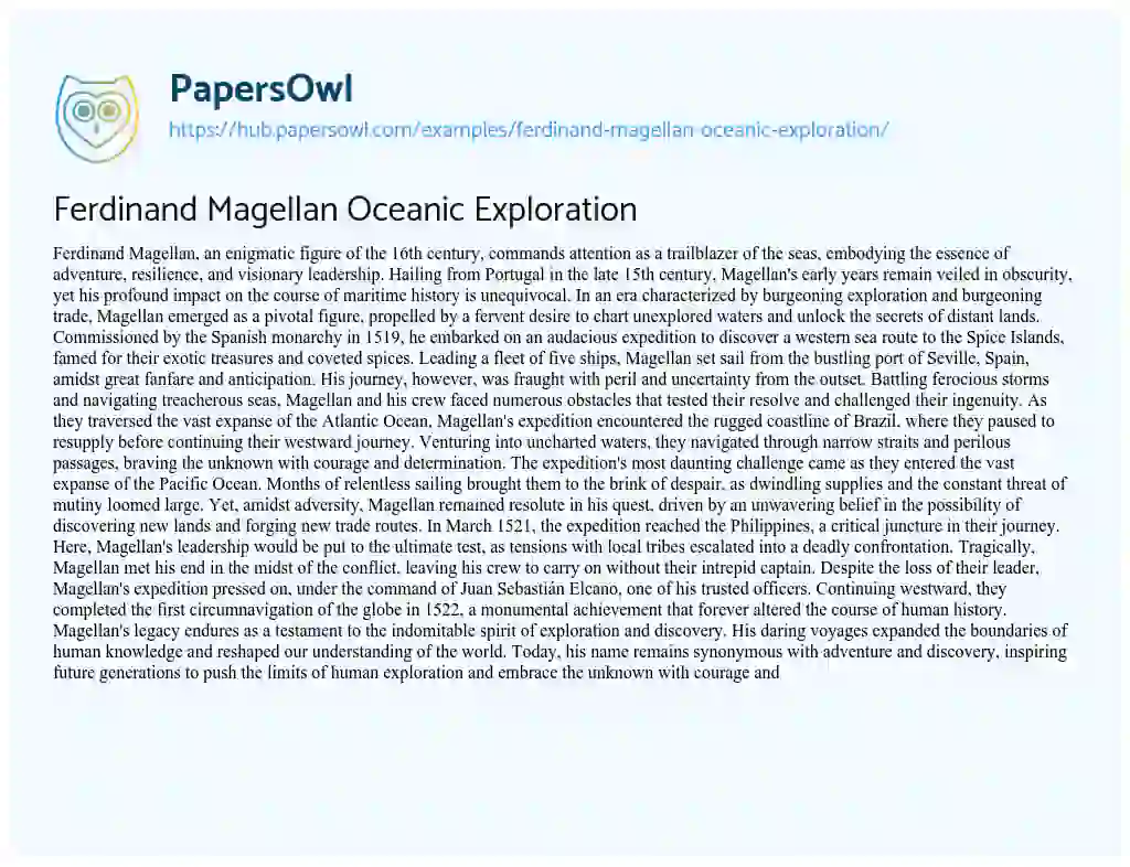 Essay on Ferdinand Magellan Oceanic Exploration