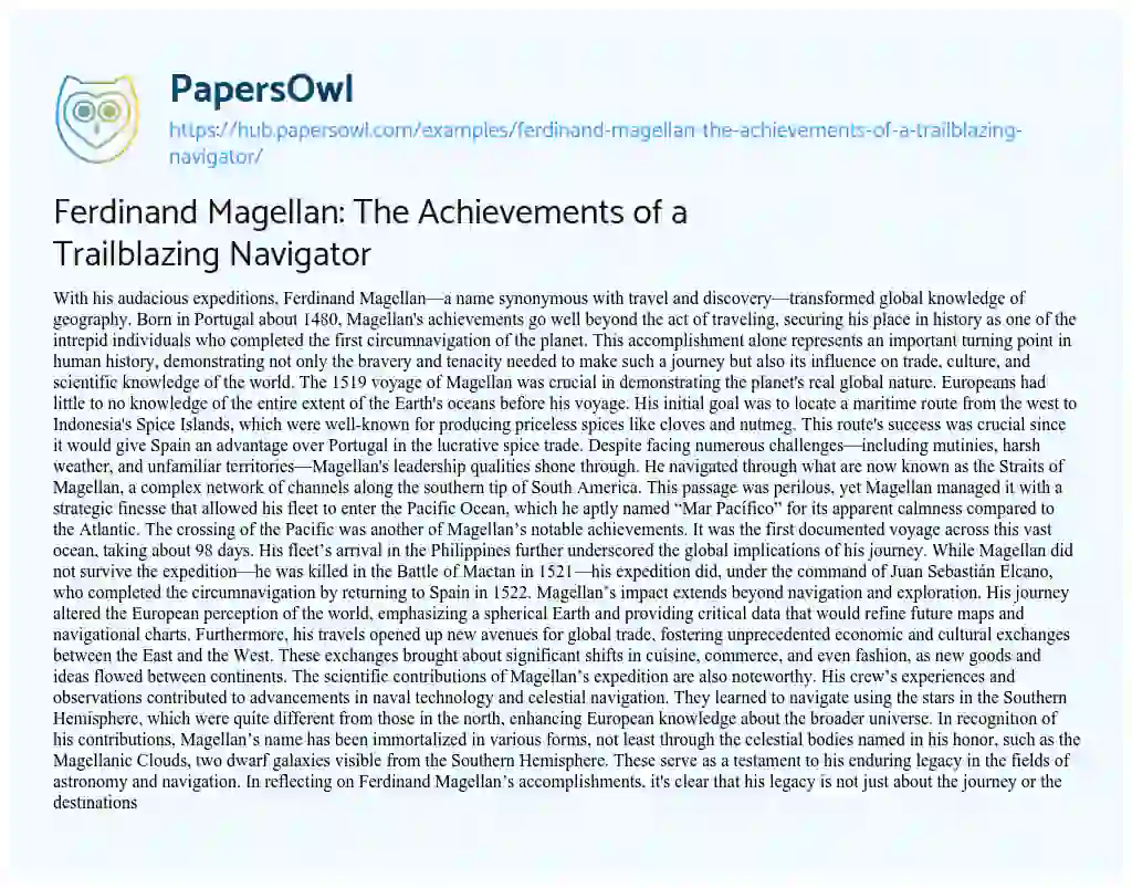 Essay on Ferdinand Magellan: The Achievements of a Trailblazing Navigator
