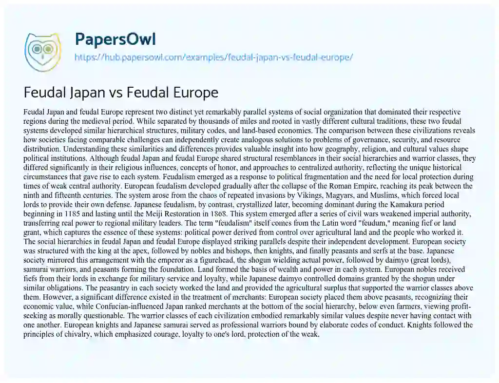 Essay on Feudal Japan vs Feudal Europe