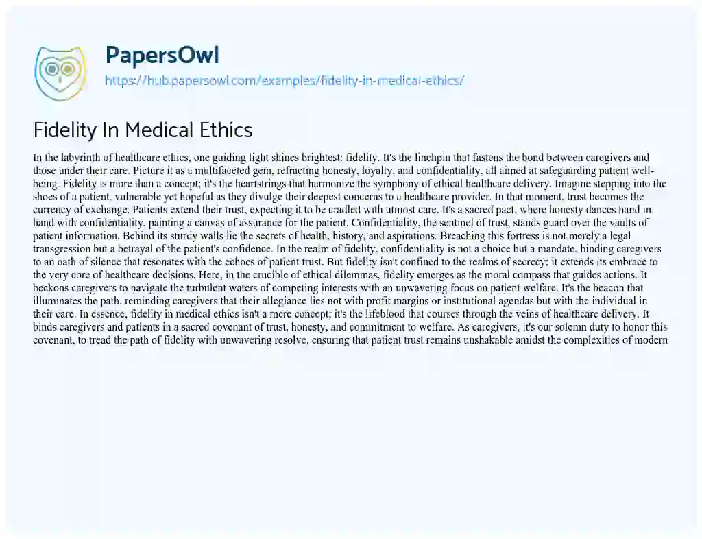 Essay on Fidelity In Medical Ethics